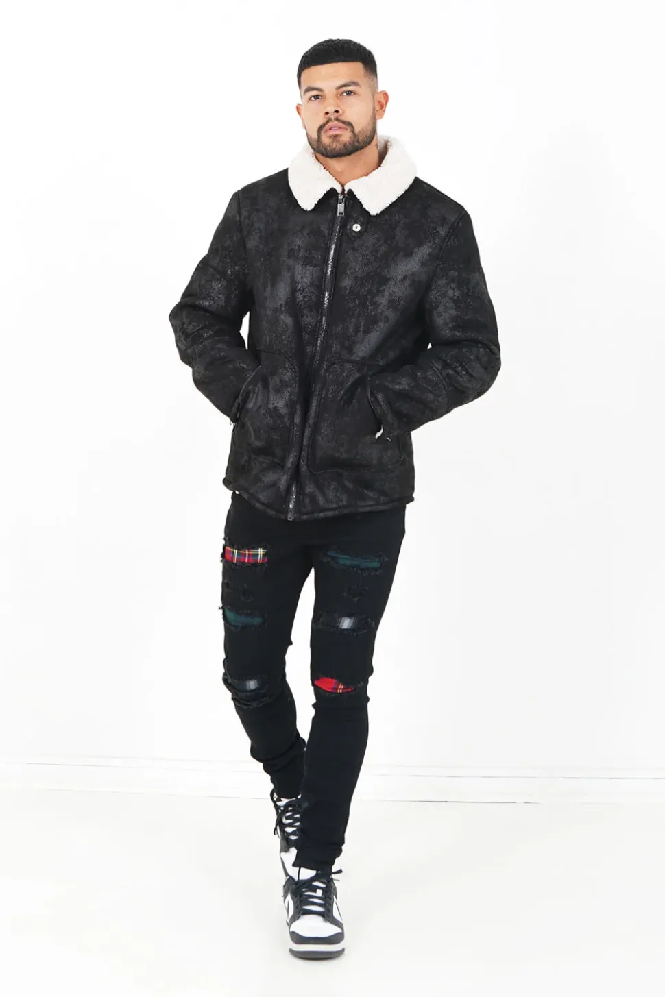 Veste Fausse Peau Mouton Noir