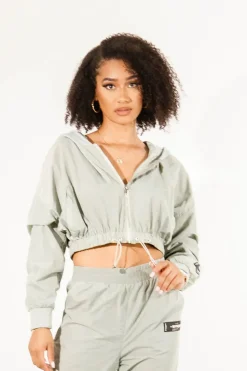 Veste Jogging Nylon Capuche Vert Clair