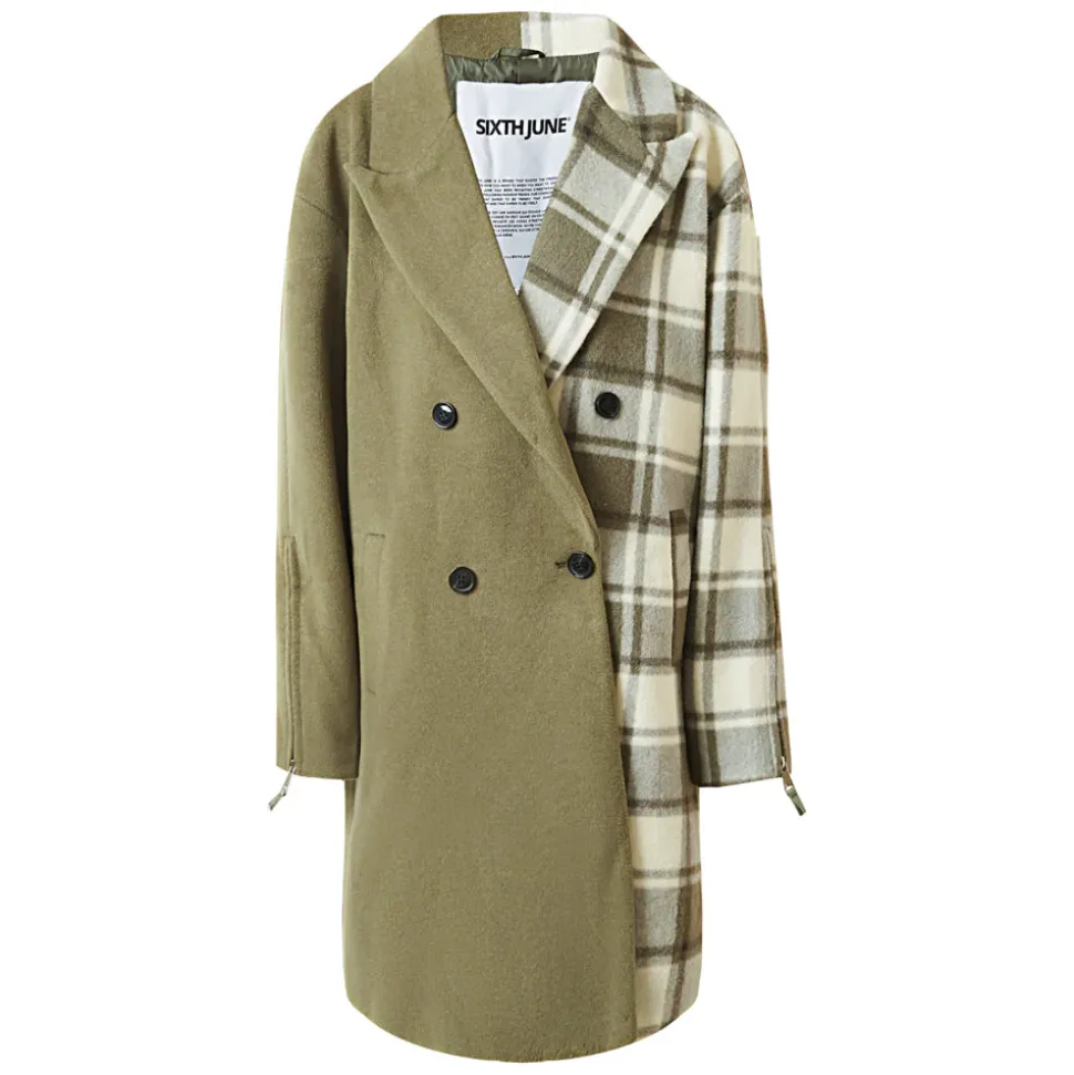 Veste Longue Duveteuse Carreaux Vert