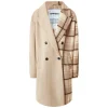 Veste Longue Duveteuse Carreaux Beige