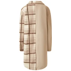 Veste Longue Duveteuse Carreaux Beige