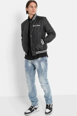Veste Matelassee Broderie Noir