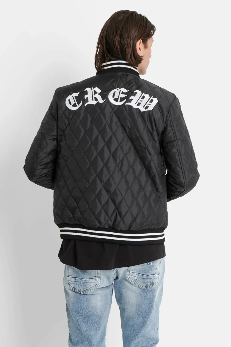 Veste Matelassee Broderie Noir