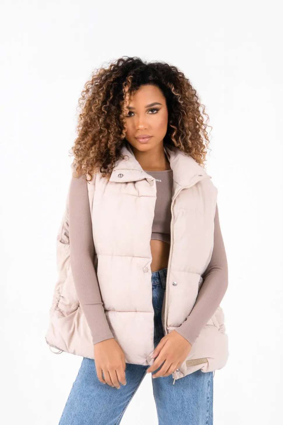 Veste Matelassee Sans Manches Beige
