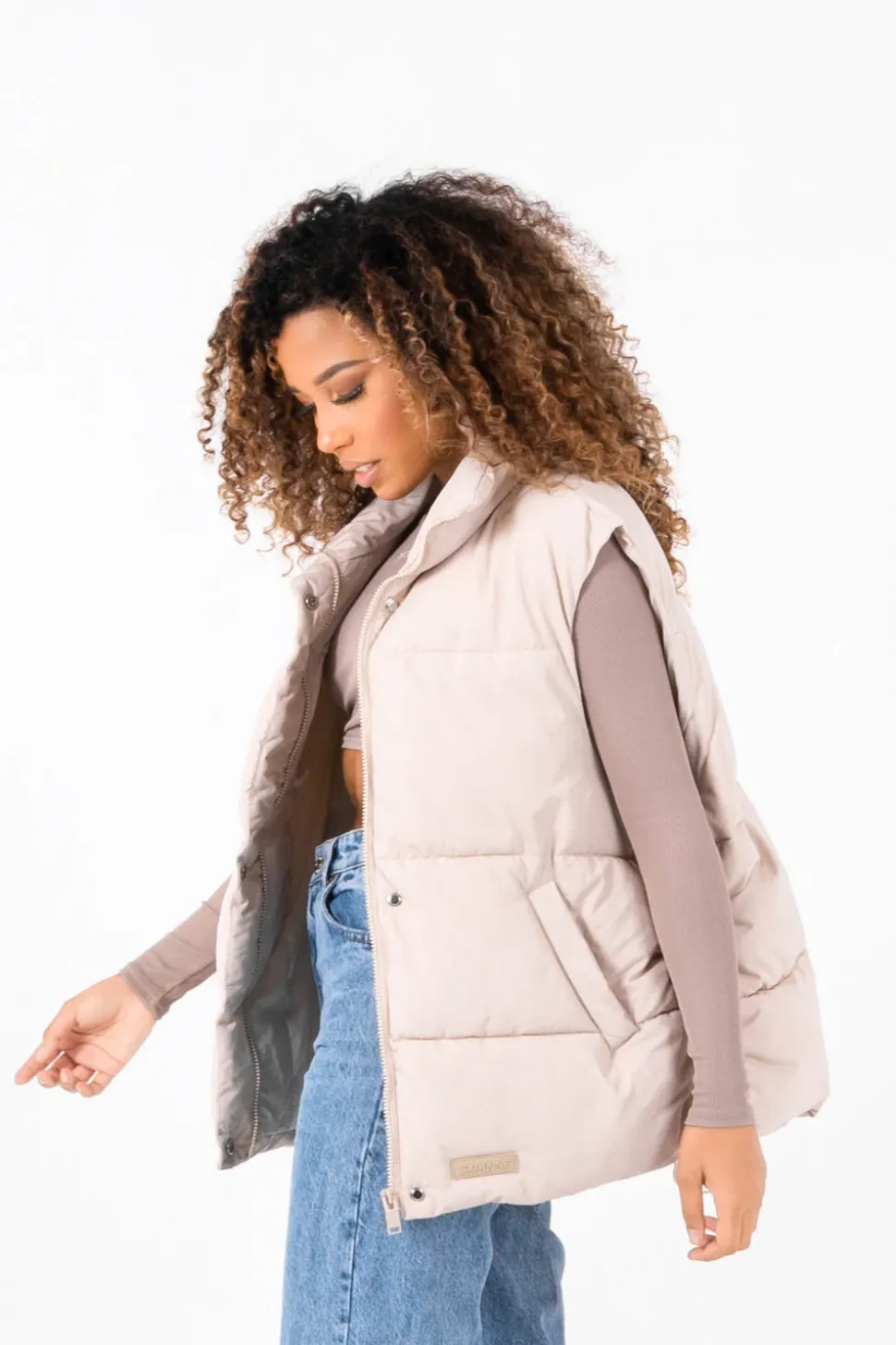 Veste Matelassee Sans Manches Beige