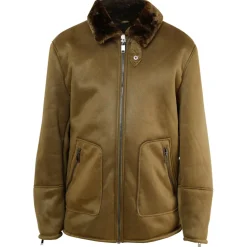 Veste Suedine Revers Fourrure Vert Kaki