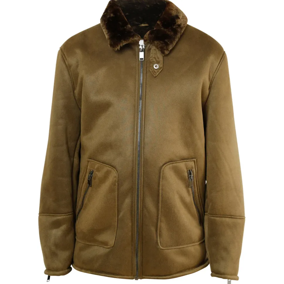 Veste Suedine Revers Fourrure Vert Kaki
