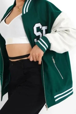 Veste Teddy Bicolore Vert Fonce