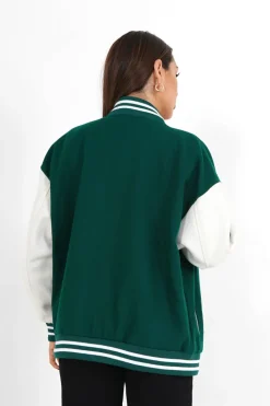 Veste Teddy Bicolore Vert Fonce