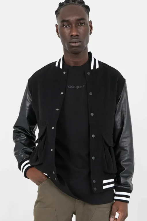 Veste Teddy Bi-Matiere Imprime Noir