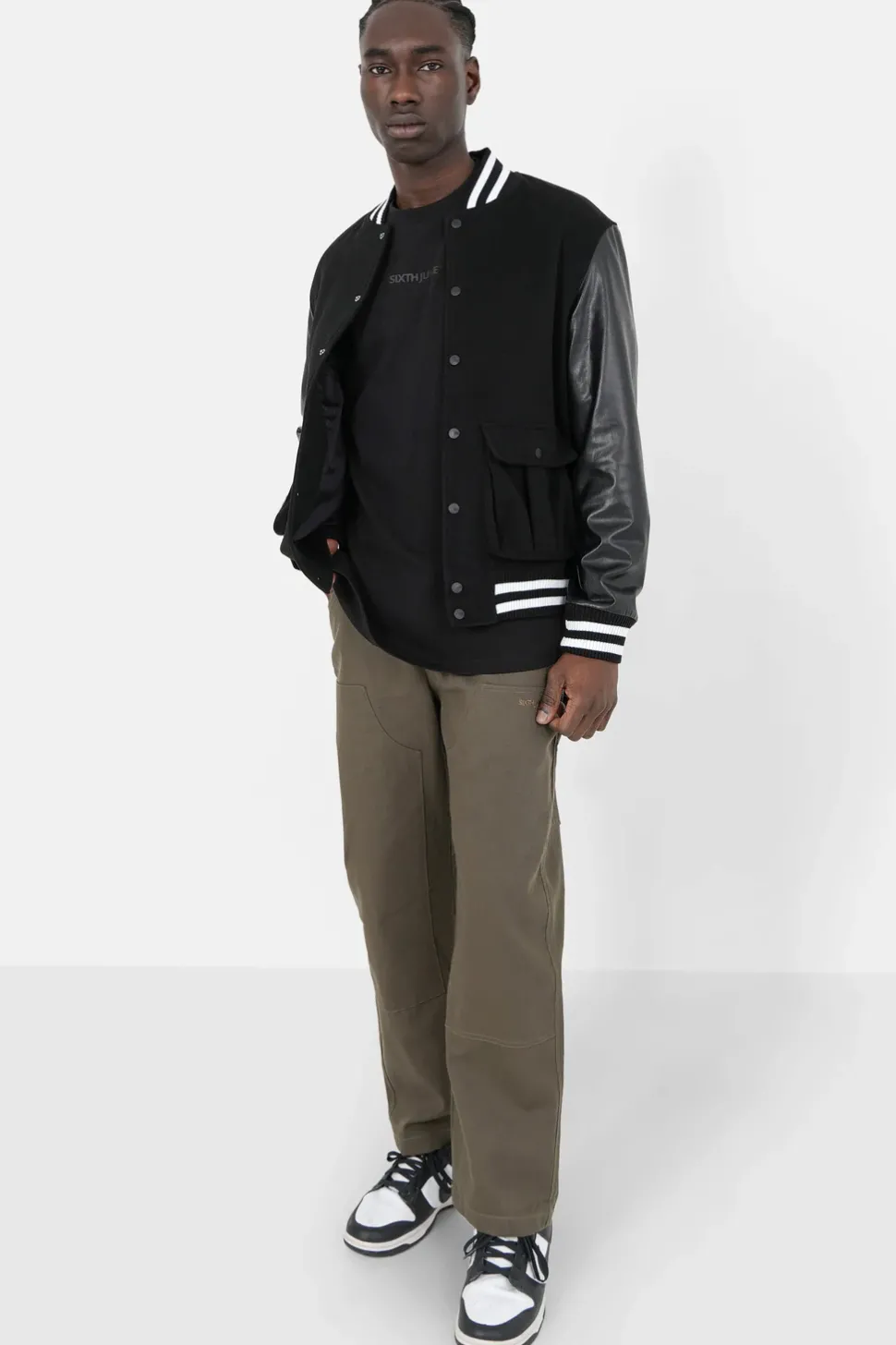 Veste Teddy Bi-Matiere Imprime Noir