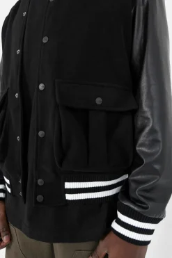 Veste Teddy Bi-Matiere Imprime Noir
