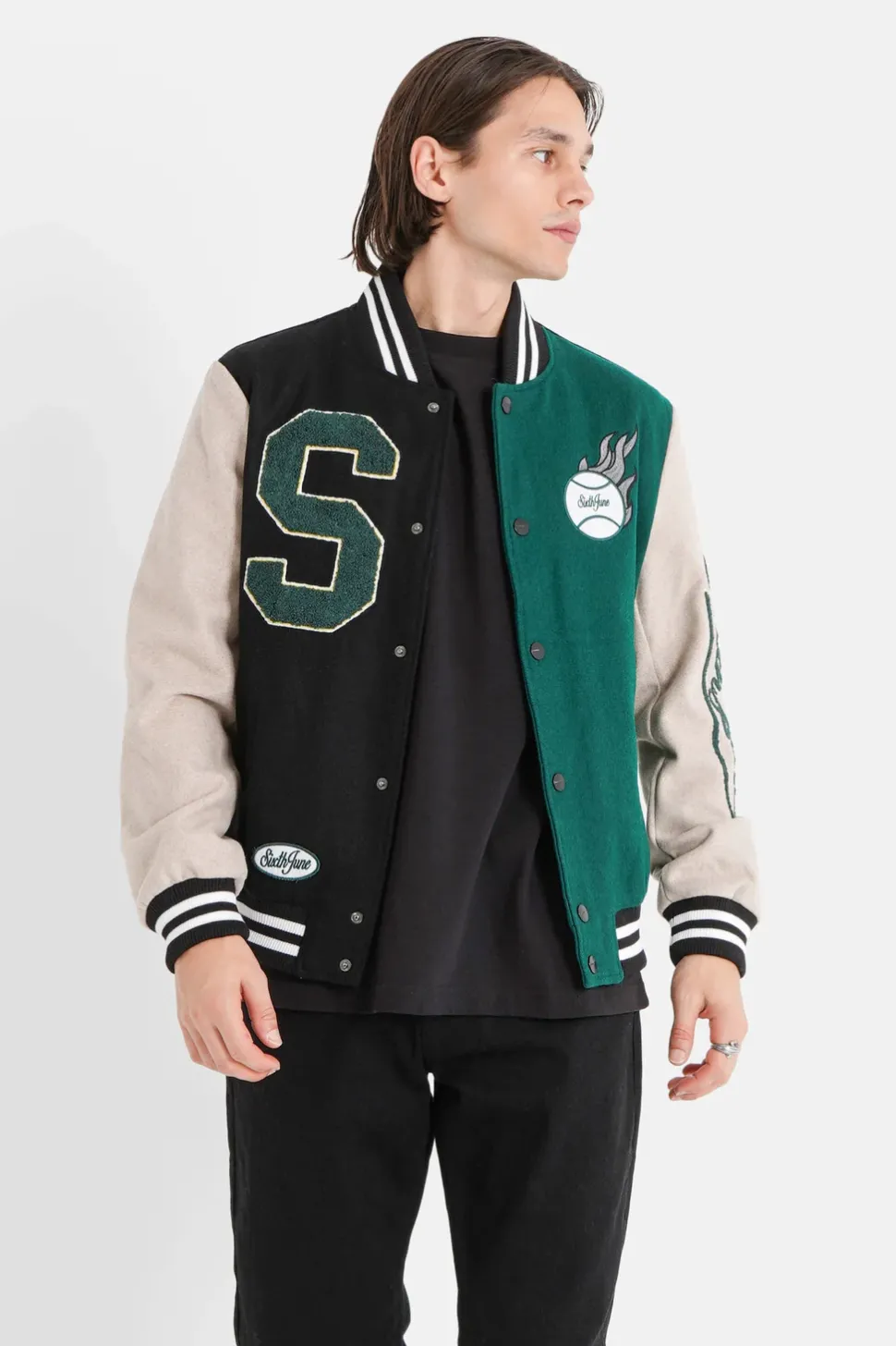 Veste Universitaire Bicolore Noir