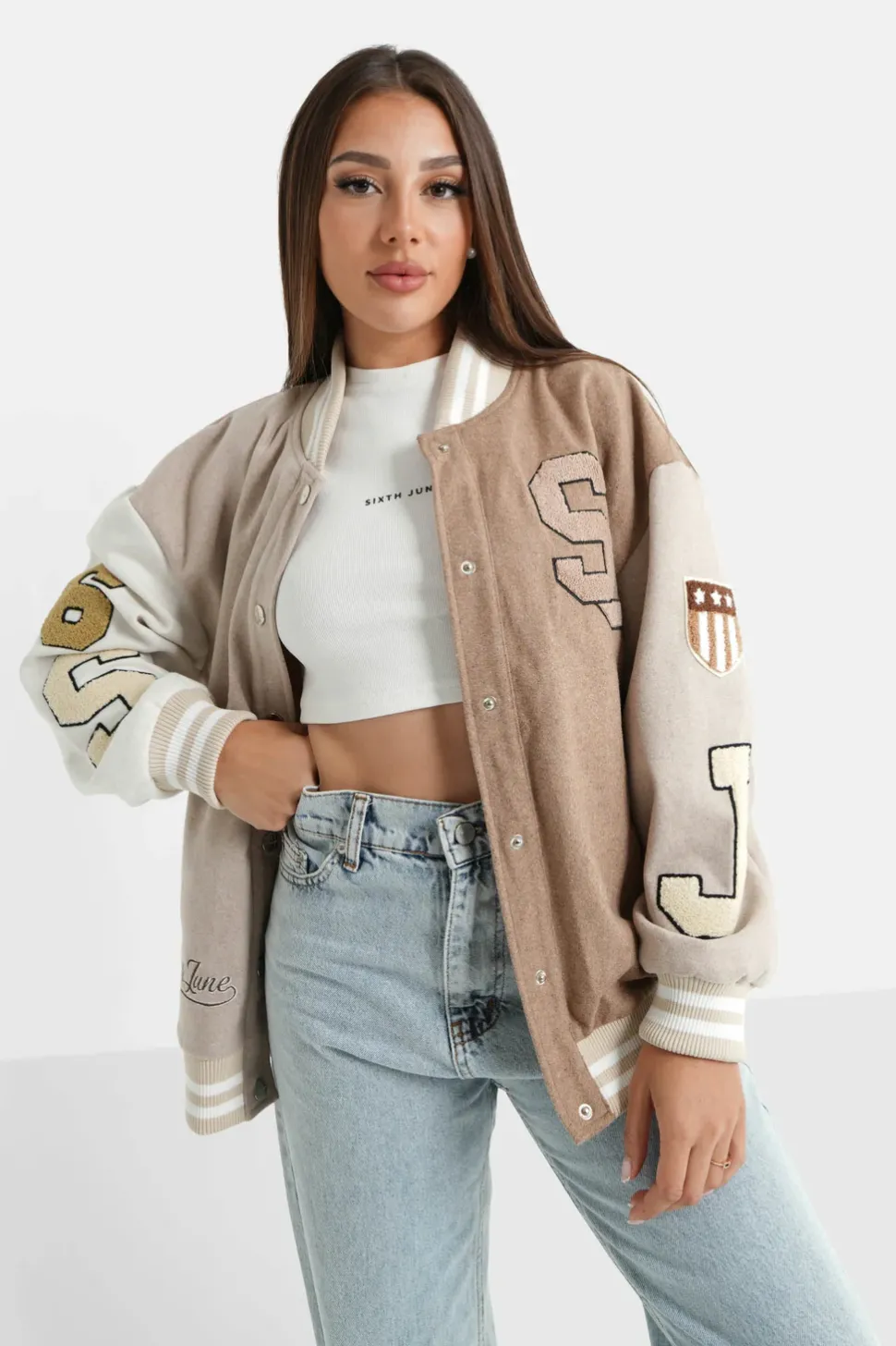 Veste Universitaire Bicolore Beige