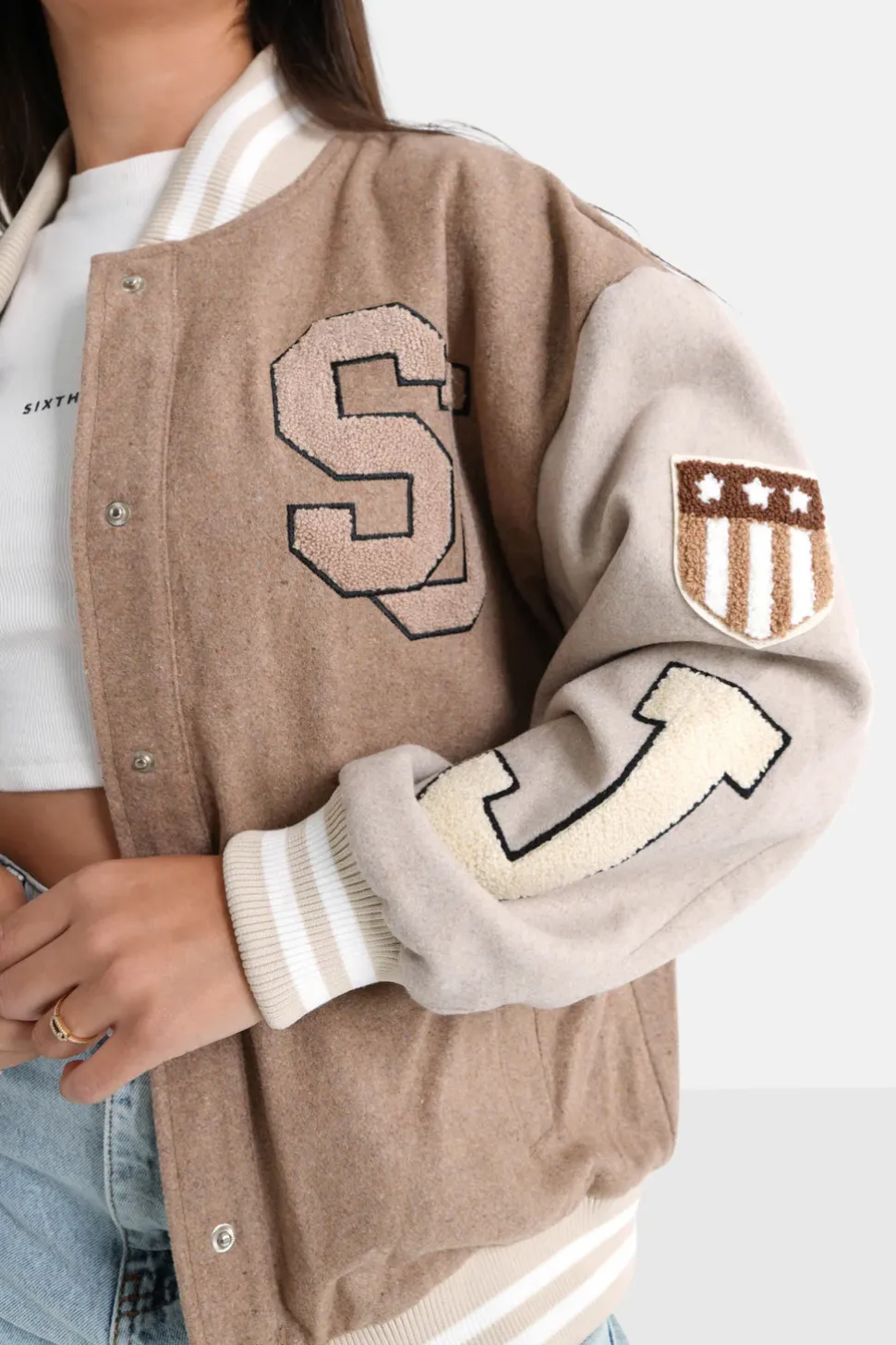 Veste Universitaire Bicolore Beige