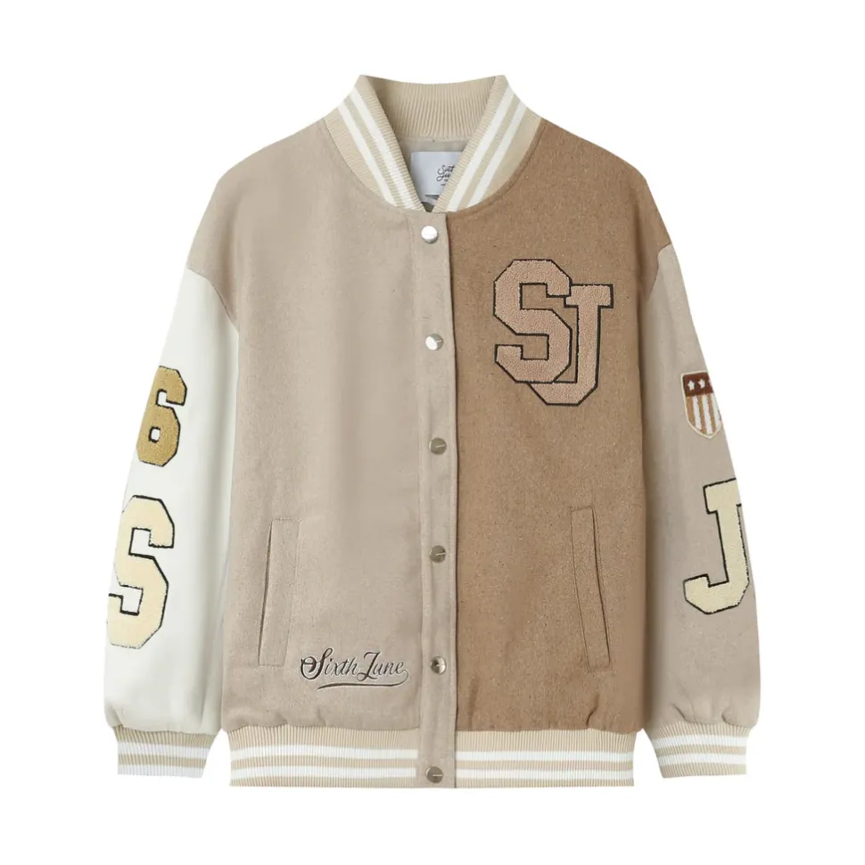 Veste Universitaire Bicolore Beige