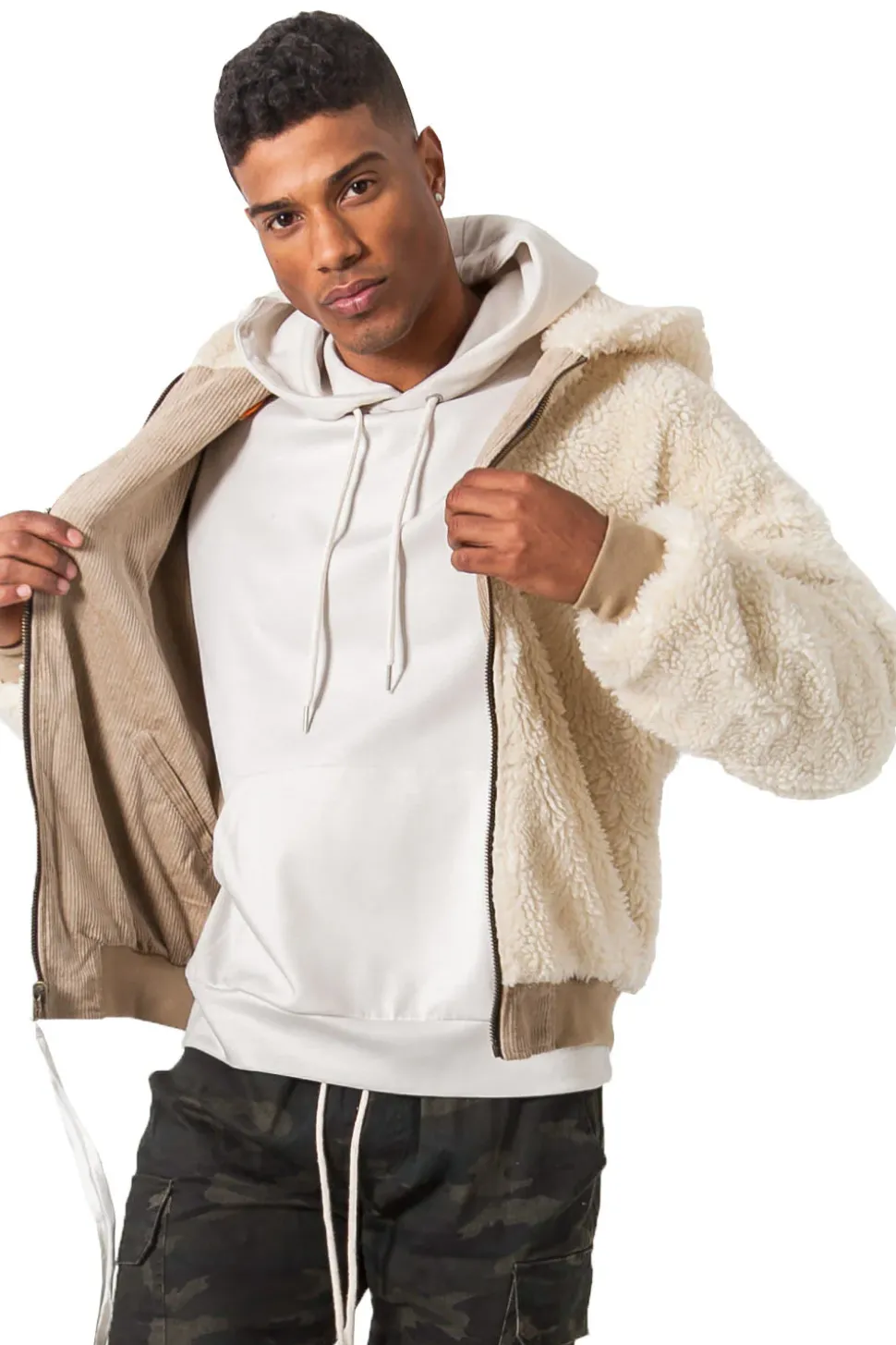 Veste Velours Sherpa Reversible Beige